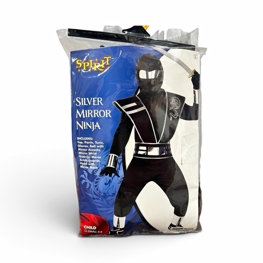 Spirit Halloween Silver Mirror Ninja Child Costume S 4-6 Black Silver 01463140